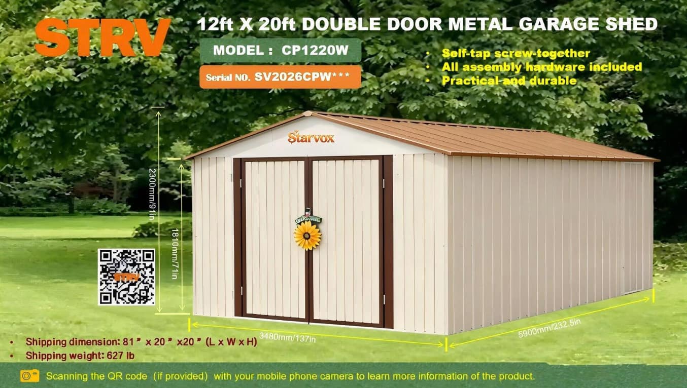 2026-starvox-cp1220w-12x20-double-door-metal-garage-shed-unused-ms6mrnwr
