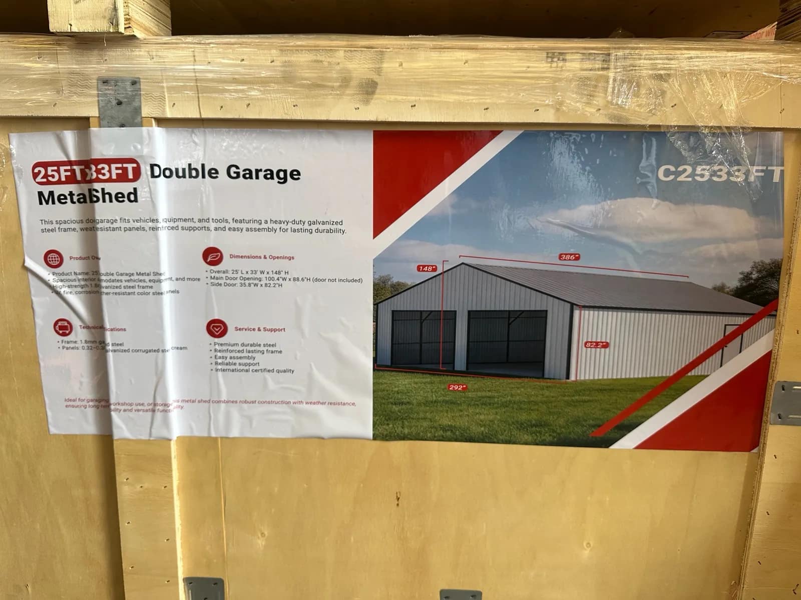 2026 SDLanch C2533FT 25'x33' Double Garage Metal Shed (Unused), photo 8 of 11