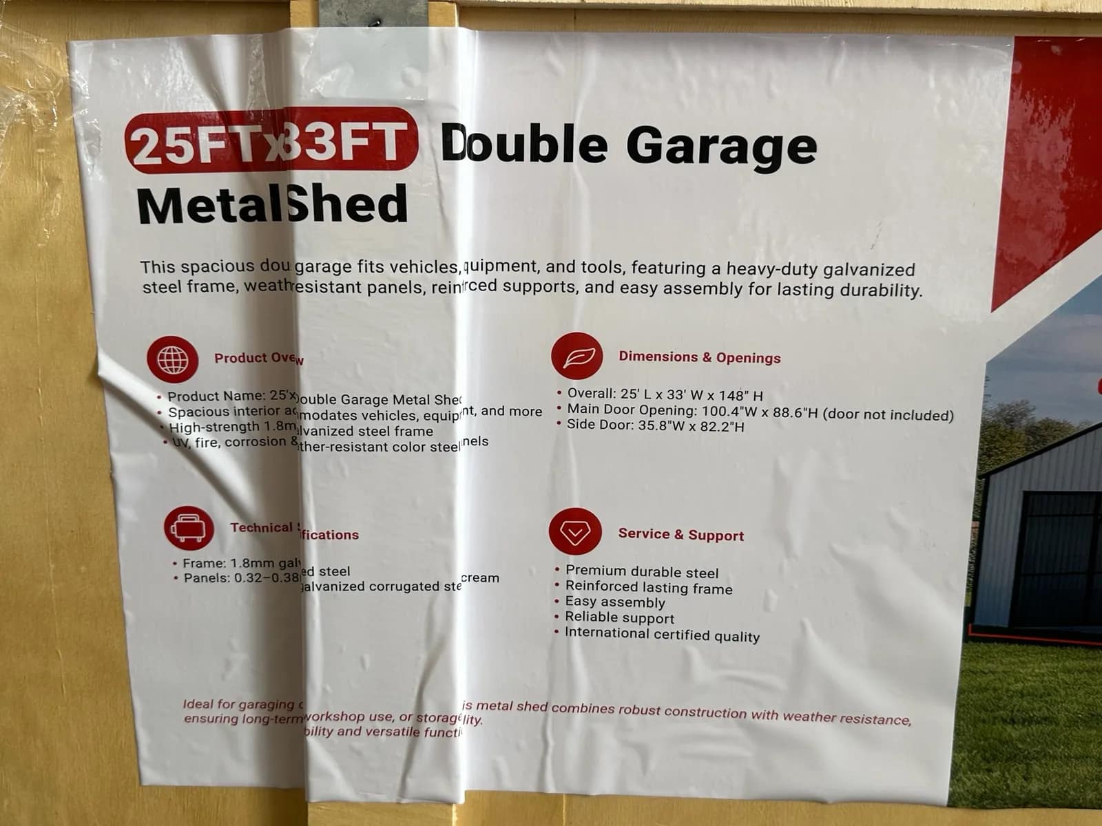 2026 SDLanch C2533FT 25'x33' Double Garage Metal Shed (Unused), photo 10 of 11