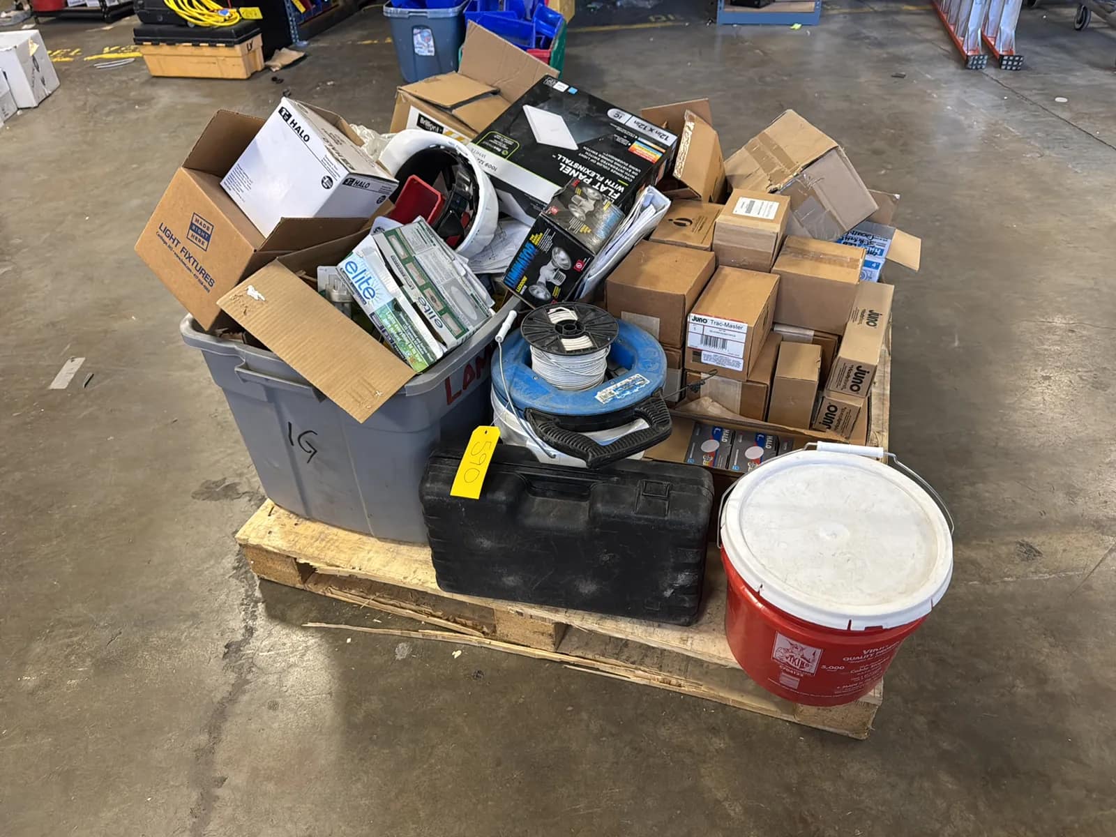 contents-of-pallet-juno-electrical-supply-halo-lights-fish-tape-and-assorted-lights-mufms7d7