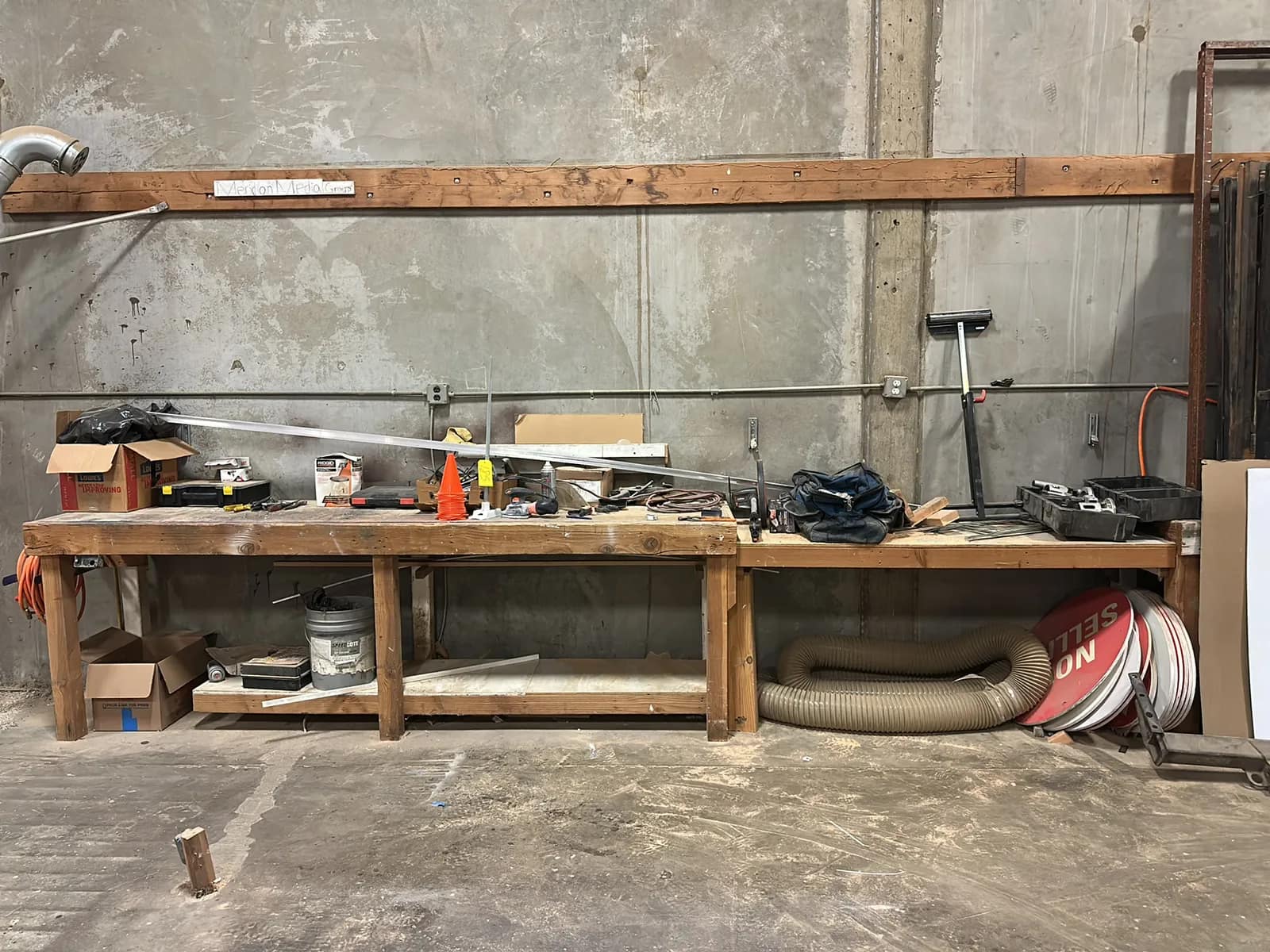 contents-of-section-2-wood-work-benches-sander-material-stand-dust-collector-hose-and-more-856b73
