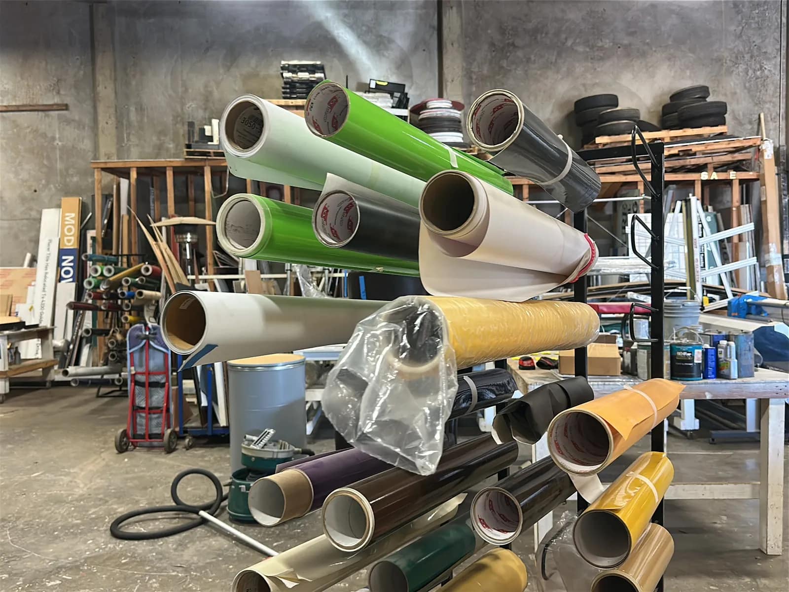 Material Rack With (31) Assorted Vinyl Rolls, photo 2 of 6