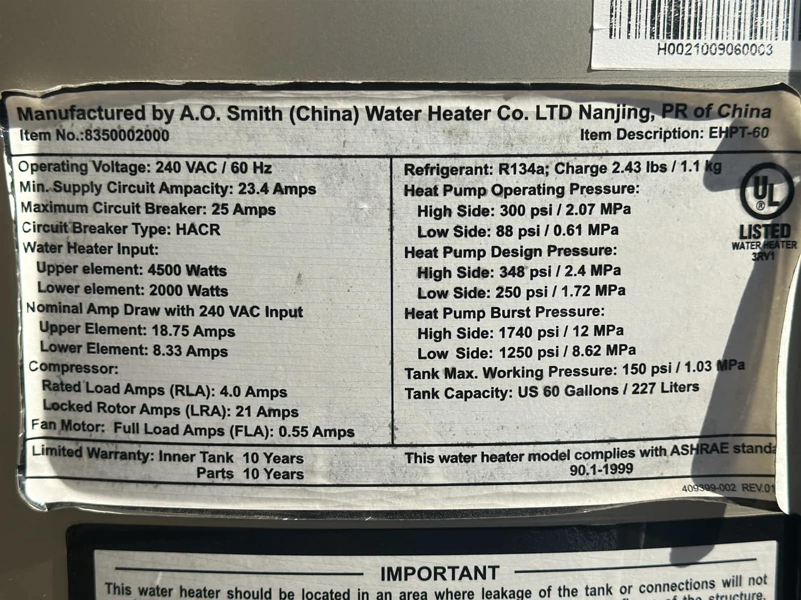Kenmore Elite 60 Gallon Water Heater, photo 10 of 10