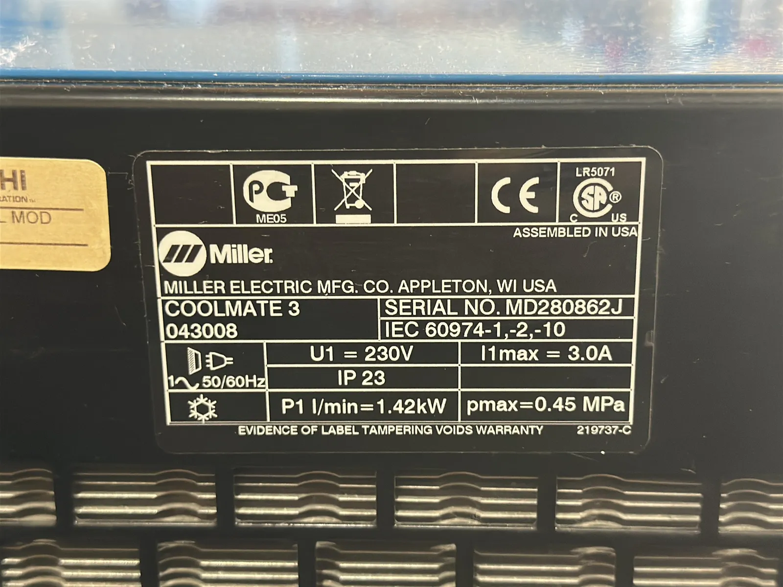 Miller Coolmate 3 Coolant System, photo 6 of 6