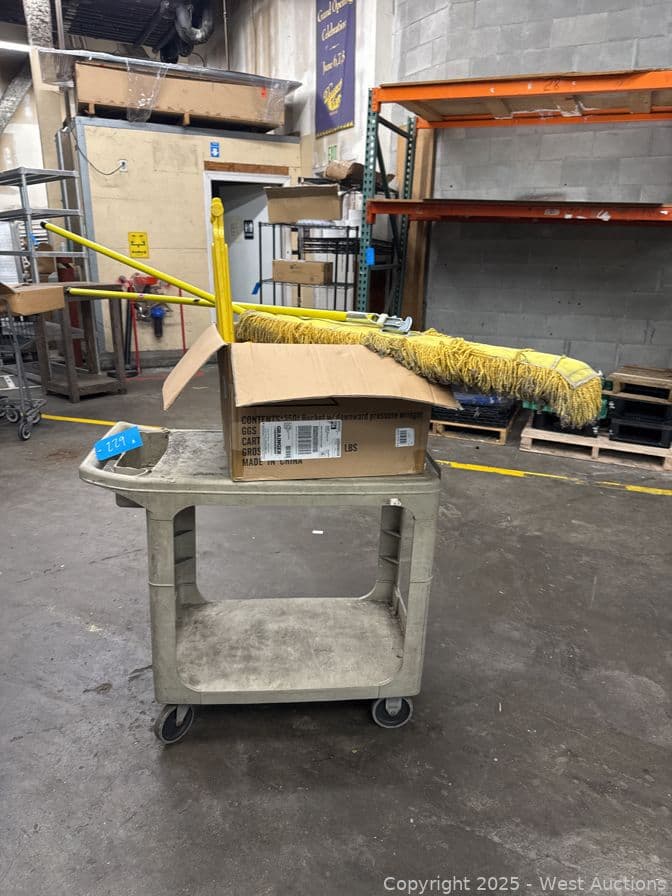 rolling-shop-cart-and-assorted-cleaning-supplies-bucket-mop-handle-and-more-584153