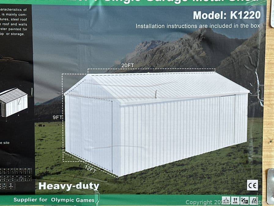 2025-kj-20x12-heavy-duty-single-garage-metal-shed-model-k1220-unused-mk762j2r