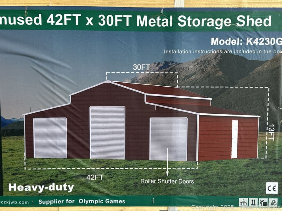 2025-kj-42x30-heavy-duty-metal-storage-shed-model-k4230g-unused-mk762lhz